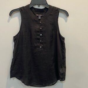 ⭐️ Banana Republic XS Sheer Black Ramie Henley Sleeveless Blouse Button Front